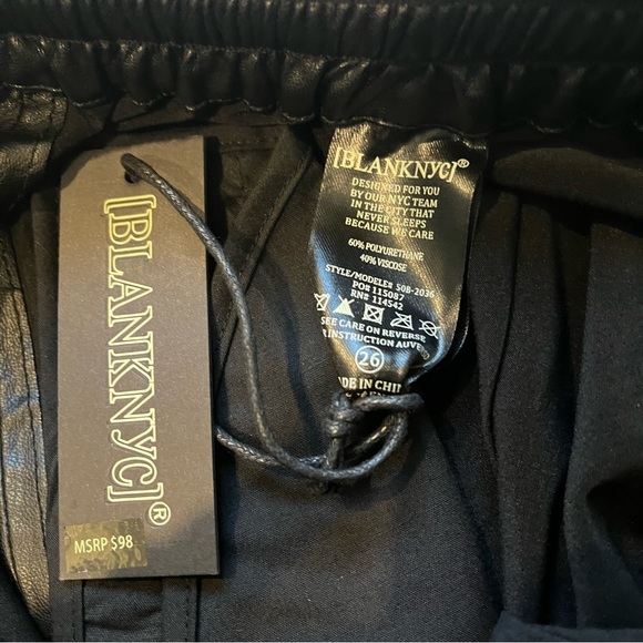 NWT, BLANK NYC Black Faux Leather Jogger Pants Drawstring, Sz 26 - Picture 15 of 15
